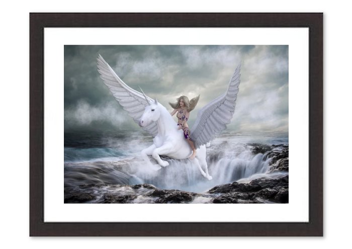 Pegasus Wing Woman Sea Water Wave Flying Stones